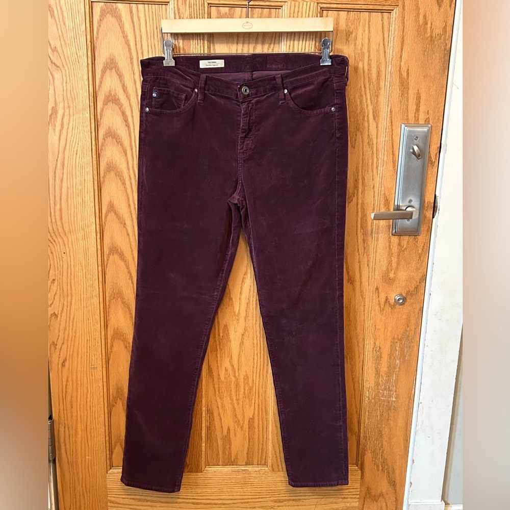 AG The Prima, cigarette leg, pinwale corduroy pants. Size 32, Plum